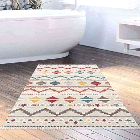 Dekoreko Kaymaz Taban Djt Banyo Halısı Yıldız Deri Saçaklı İskandinav F5001