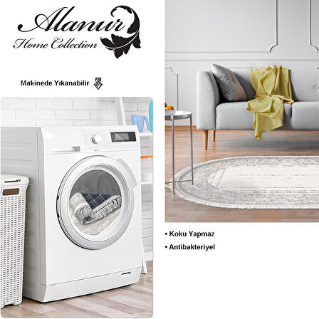 Dekoreko Kaymaz Taban Djt Salon Halısı Star Pamuk Saçaklı Oval Modern M5076