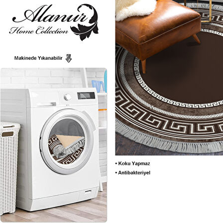 Dekoreko Kaymaz Taban Djt Salon Halısı Yıldız Deri Saçaklı Yuvarlak Modern 651M