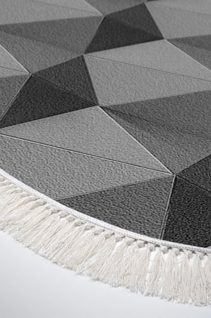 Kaymaz Dijital Mutfak & Salon Halı Trend Saçaklı Oval Geometrik E5010