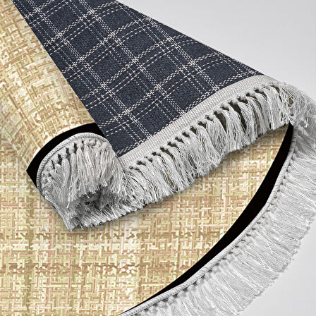 Alanur Home Kaymaz Taban Djt Banyo Mutfak Salon Halı Star Pamuk Saçaklı Yuvarlak Dokuma Desen E5007