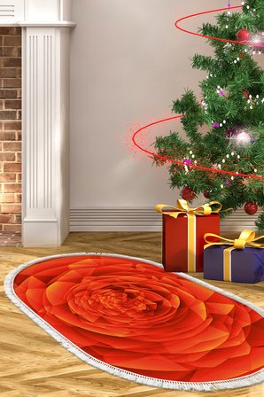 Kaymaz Dijital Mutfak & Salon Halı Trend Saçaklı Oval Geometrik E5011