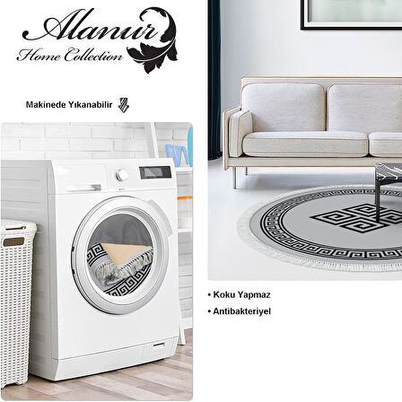 Dekoreko Kaymaz Taban Djt Salon Halısı Yıldız Deri Saçaklı Yuvarlak Modern 656M