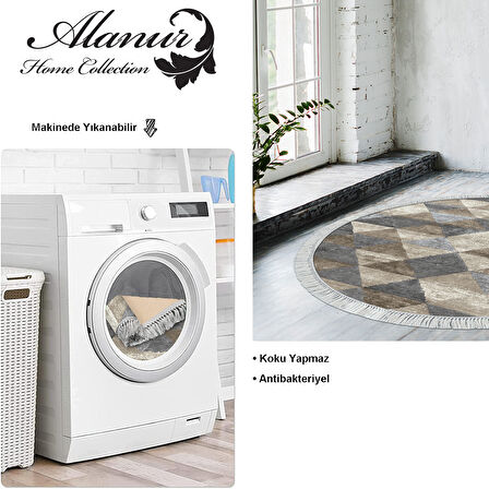 Dekoreko Kaymaz Taban Djt Salon Halısı Yıldız Deri Saçaklı Yuvarlak İskandinav 661M