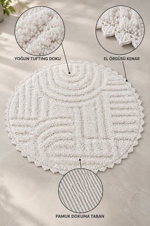 Alanur Bodrum Tufting Cotton Pamuklu El Işi Örgülü 90 x 90 cm Paspas 113