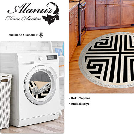 Dekoreko Kaymaz Taban Djt Mutfak Halısı Yıldız Deri Saçaklı Yuvarlak Modern 658M