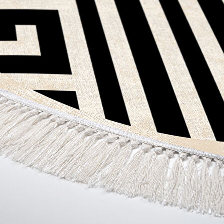 Dekoreko Kaymaz Taban Djt Mutfak Halısı Yıldız Deri Saçaklı Yuvarlak Modern 658M