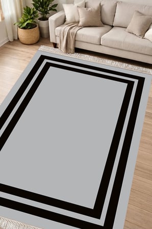 Dijital Baskılı Dikdörtgen Salon Halısı | Kaymaz Yıkanabilir | Deri Taban Saçaklı | Geometrik | 1696
