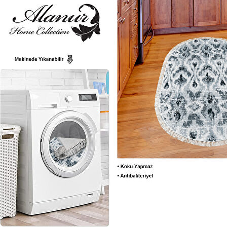 Dekoreko Kaymaz Taban Djt Mutfak Halısı Trend Saçaklı Oval İskandinav F5136