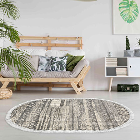 Dekoreko Kaymaz Taban Djt Salon Halısı Star Pamuk Saçaklı Oval İskandinav F5080