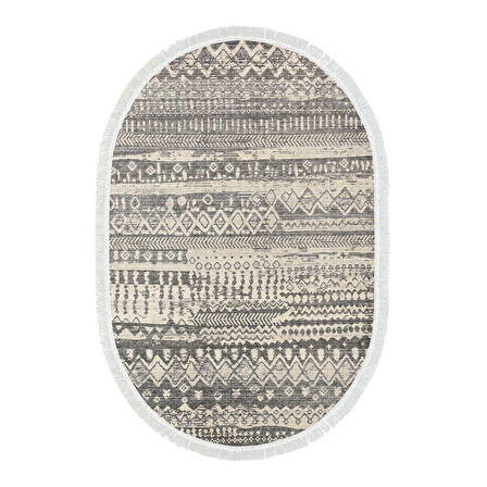 Dekoreko Kaymaz Taban Djt Salon Halısı Star Pamuk Saçaklı Oval İskandinav F5080