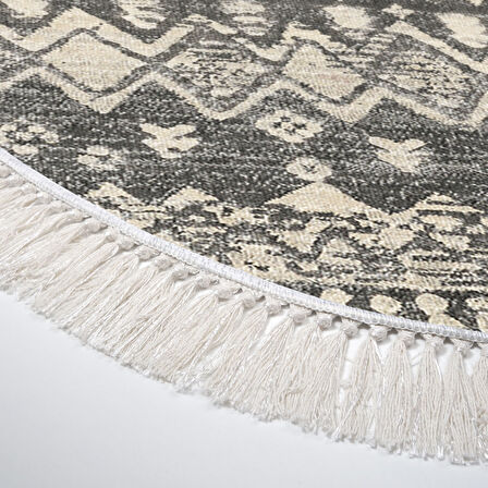 Dekoreko Kaymaz Taban Djt Salon Halısı Star Pamuk Saçaklı Oval İskandinav F5080