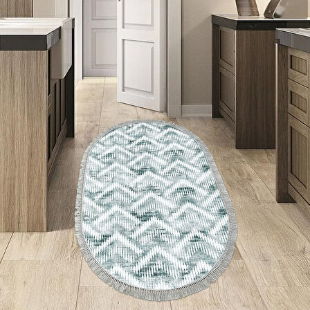 Dekoreko Kaymaz Taban Djt Mutfak Halısı Star Pamuk Saçaklı Oval İskandinav F5124