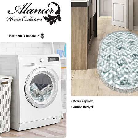 Dekoreko Kaymaz Taban Djt Mutfak Halısı Star Pamuk Saçaklı Oval İskandinav F5124