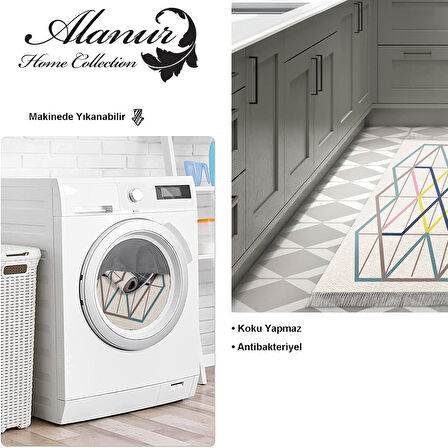 Dekoreko Kaymaz Taban Djt Mutfak Halısı Star Pamuk Saçaklı Modern P1525