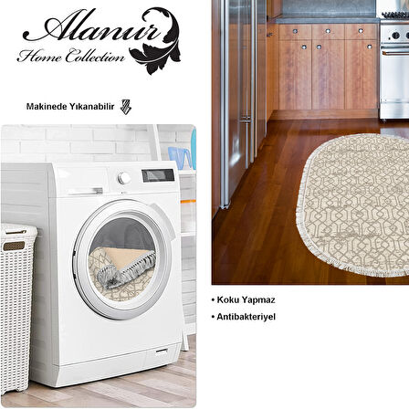 Dekoreko Kaymaz Taban Djt Mutfak Halısı Yıldız Deri Saçaklı Oval Modern 757