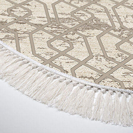 Dekoreko Kaymaz Taban Djt Mutfak Halısı Yıldız Deri Saçaklı Oval Modern 757