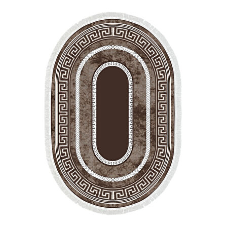 Dekoreko Kaymaz Taban Djt Banyo Halısı Yıldız Deri Saçaklı Oval Modern 651M