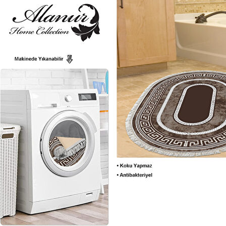 Dekoreko Kaymaz Taban Djt Banyo Halısı Yıldız Deri Saçaklı Oval Modern 651M