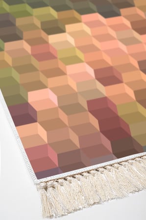 Kaymaz Dijital Mutfak & Salon Halı Trend Saçaklı Geometrik E5014