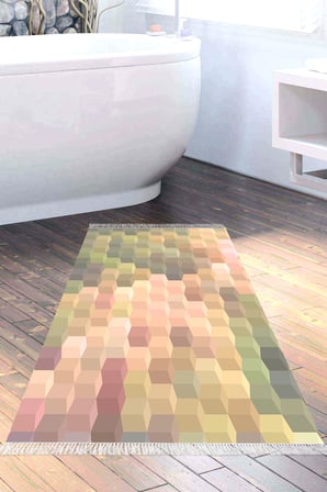 Kaymaz Dijital Mutfak & Salon Halı Trend Saçaklı Geometrik E5014