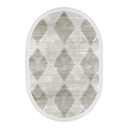 Dekoreko Kaymaz Taban Djt Salon Halısı Yıldız Deri Saçaklı Oval İskandinav F5131