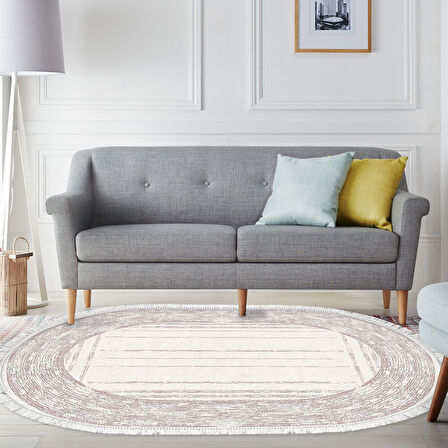 Dekoreko Kaymaz Taban Djt Salon Halısı Trend Saçaklı Oval Modern M5076