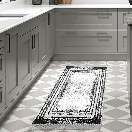 Dekoreko Kaymaz Taban Djt Mutfak Halısı Yıldız Deri Saçaklı Modern M5132