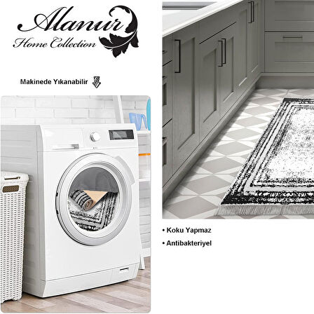 Dekoreko Kaymaz Taban Djt Mutfak Halısı Yıldız Deri Saçaklı Modern M5132