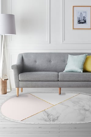 Kaymaz Dijital Mutfak & Salon Halı Trend Saçaklı Oval Geometrik E5008
