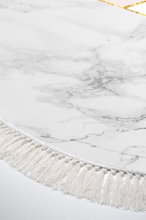 Kaymaz Dijital Mutfak & Salon Halı Trend Saçaklı Oval Geometrik E5008