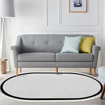 Alanur Home Kaymaz Taban Djt Banyo Mutfak Salon Halı Star Pamuk Saçaklı Oval Dokuma Desen E5001