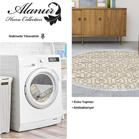 Dekoreko Kaymaz Taban Djt Salon Halısı Trend Saçaklı Yuvarlak Modern 757