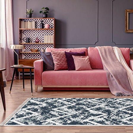 Dekoreko Kaymaz Taban Djt Salon Halısı Yıldız Deri Saçaklı İskandinav F5128