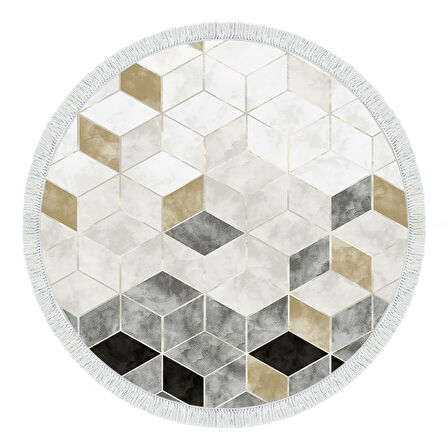 Dekoreko Kaymaz Taban Djt Salon Halısı Trend Saçaklı Yuvarlak İskandinav 2146M