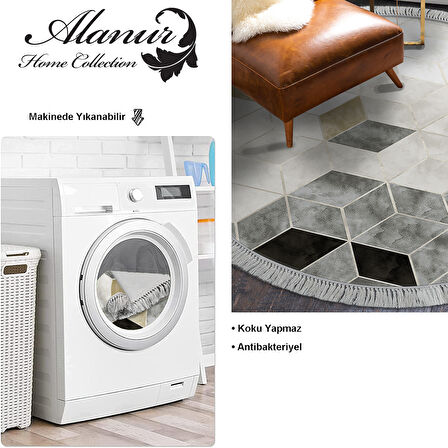 Dekoreko Kaymaz Taban Djt Salon Halısı Trend Saçaklı Yuvarlak İskandinav 2146M