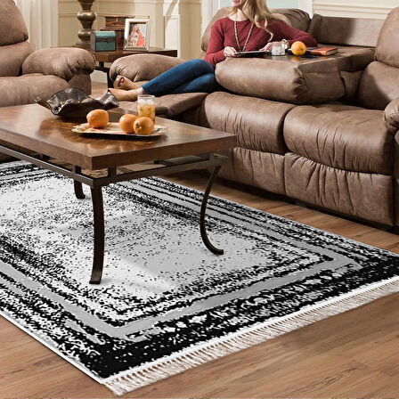 Dekoreko Kaymaz Taban Djt Salon Halısı Yıldız Deri Saçaklı Modern M5132