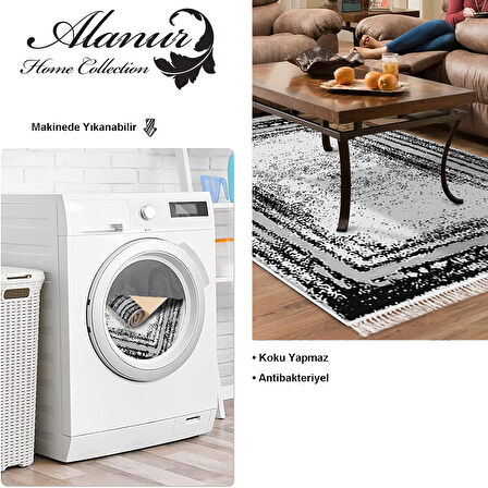 Dekoreko Kaymaz Taban Djt Salon Halısı Yıldız Deri Saçaklı Modern M5132