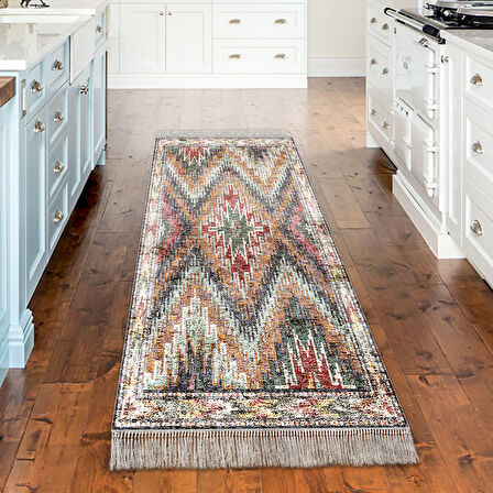 Dekoreko Kaymaz Taban Djt Mutfak Halısı Yıldız Deri Saçaklı İskandinav F5003