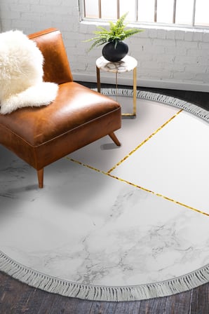 Kaymaz Dijital Mutfak & Salon Halı Star Pamuk Saçaklı Yuvarlak Geometrik E5008