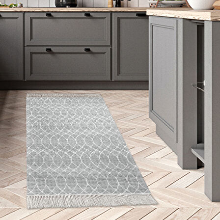 Dekoreko Kaymaz Taban Djt Mutfak Halısı Yıldız Deri Saçaklı İskandinav F5084