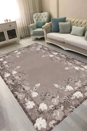 Dijital Baskılı Dikdörtgen Salon Halısı | Kaymaz Yıkanabilir | Keçe Taban | Çiçekli | P1388