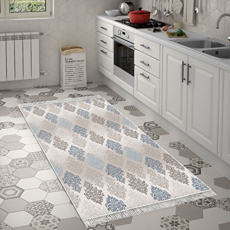 Dekoreko Kaymaz Taban Djt Mutfak Halısı Yıldız Deri Saçaklı Modern 674M