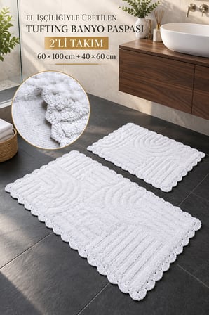 Alanur Bodrum Tufting Cotton Pamuklu El Işi Örgülü 2 li Paspas 113