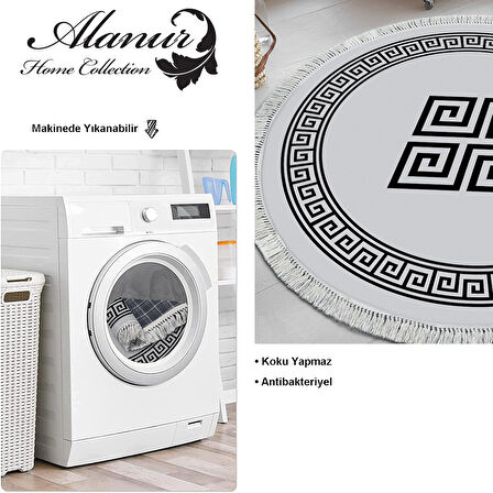 Dekoreko Kaymaz Taban Djt Mutfak Halısı Star Pamuk Saçaklı Yuvarlak Modern 656M