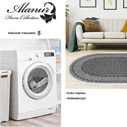 Dekoreko Kaymaz Taban Djt Salon Halısı Star Pamuk Saçaklı Oval Modern M5001