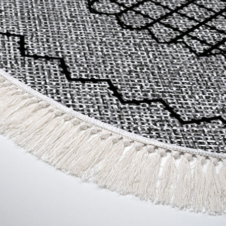 Dekoreko Kaymaz Taban Djt Salon Halısı Star Pamuk Saçaklı Oval Modern M5001