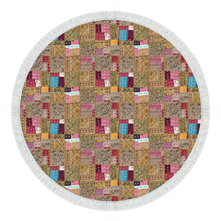 Dekoreko Kaymaz Taban Djt Mutfak Halısı Star Pamuk Saçaklı Yuvarlak Modern 2155M