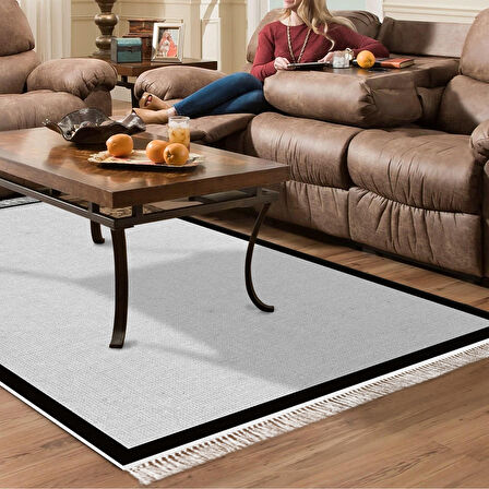 Alanur Home Kaymaz Taban Djt Banyo Mutfak Salon Halı Star Pamuk Saçaklı Dokuma Desen E5001