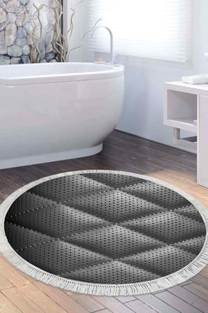 Kaymaz Dijital Mutfak & Salon Halı Trend Saçaklı Yuvarlak Geometrik E5013